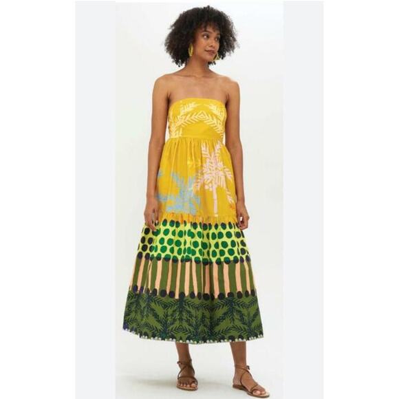 Oliphant‎ Strapless Printed Midi Dress Size Medium